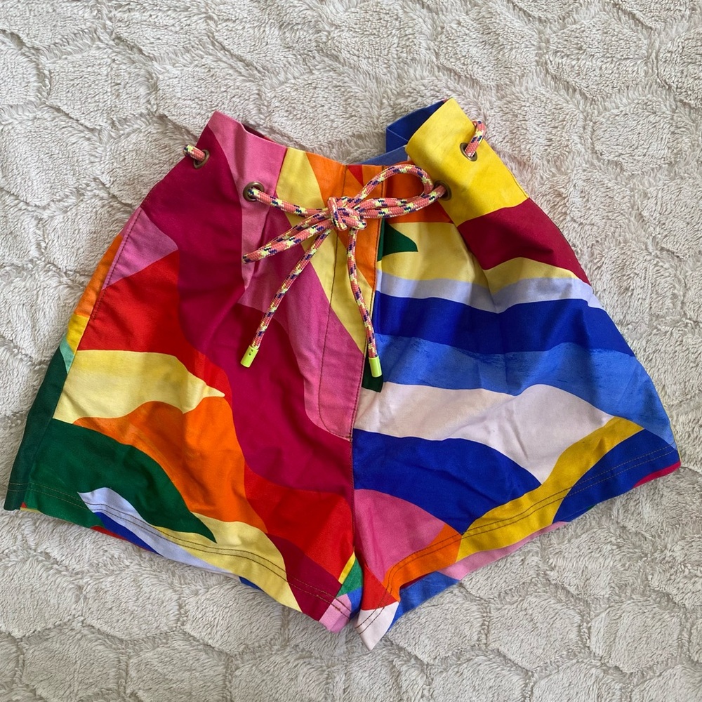 FARM RIO Graphic Sunshine multi color high waisted paper bag Shorts M NWT